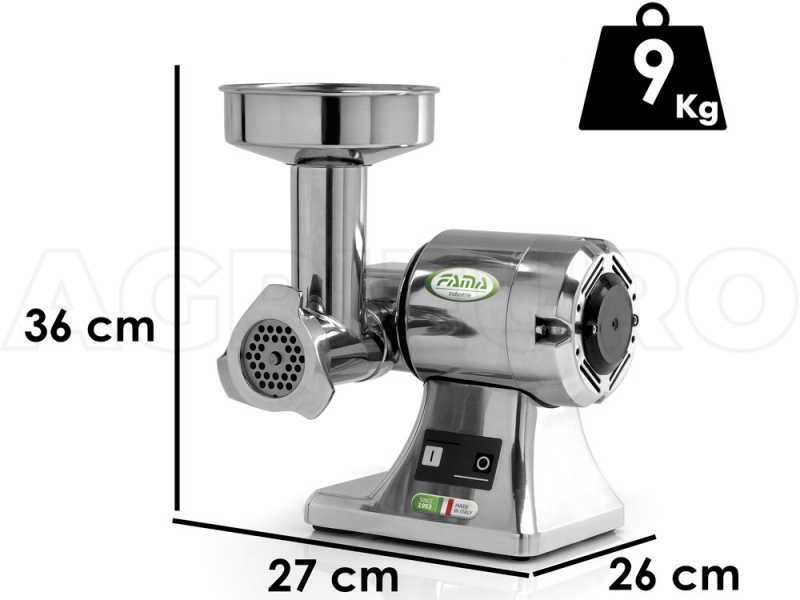 FAMA TS8 Electric Meat Mincer - Body in Polished Aluminium - Stainless Steel Grinding Unit - 0.5HP/230V