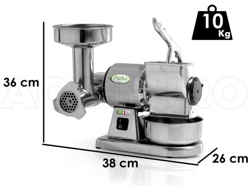 FAMA TG8 Electric Meat Mincer - with Integrated Grater - Removable Grinding Unit in Stainless Steel - Single-phase - 0.5HP/230V