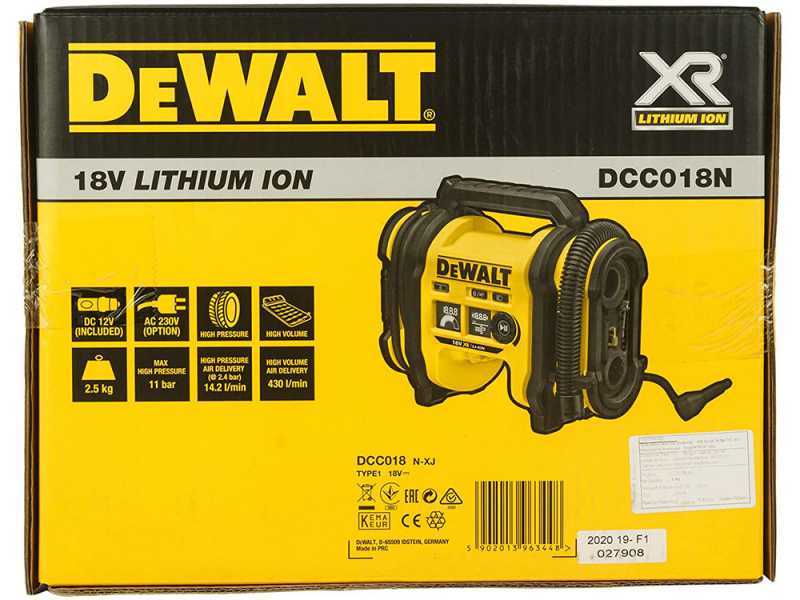 DeWalt DCC018N-XJ - Portable Battery-powered Air Compressor - 18V/2.0ah Battery and Charger