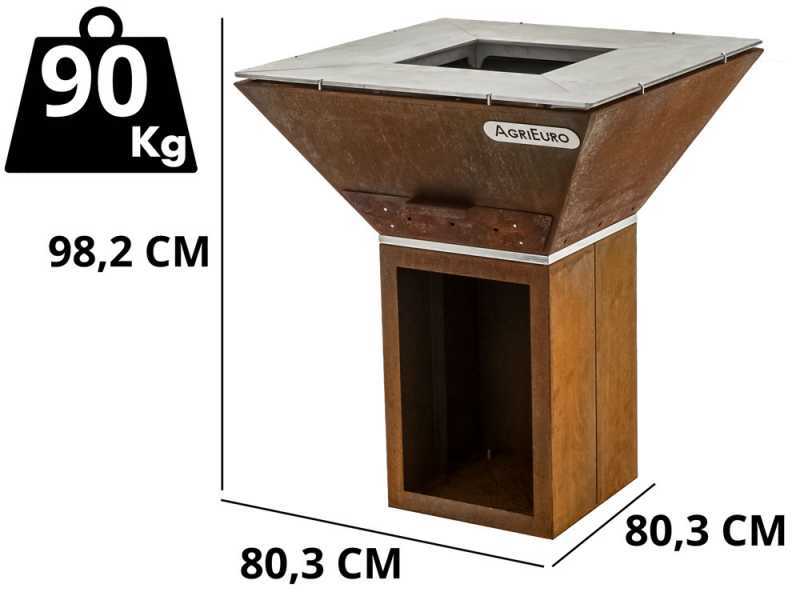 COLORADO Wood-fired Barbecue - 4 Stainless Steel Plates - Frame in Weathering Steel