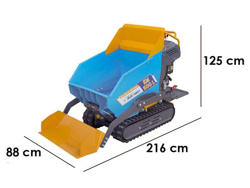 EuroMech EM500L-Dump &amp; Shovel Tracked Power Barrow - Hydraulic dumper with bucket 500 Kg
