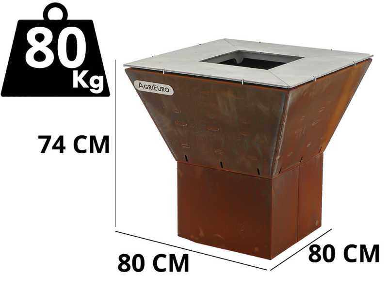 GRINGO B038 Wood-fired Barbecue - 4 Stainless Steel Cooking Plates - Frame in Weathering Steel