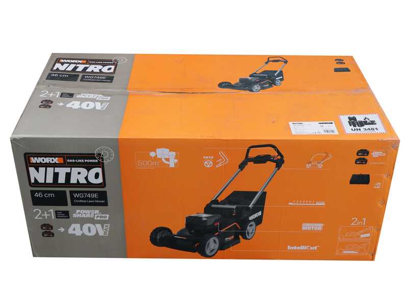 WORX NITRO WG749E Self-propelled Battery-powered Lawn Mower -  2x20V/4Ah + Free: 2x20V/4Ah batteries - 46 cm Cutting Width