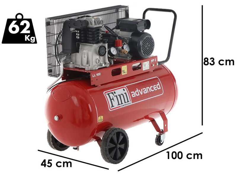 Fini Advanced MK 102-100-2M - Belt-driven electric air compressor - 2 Hp Motor - 100 L