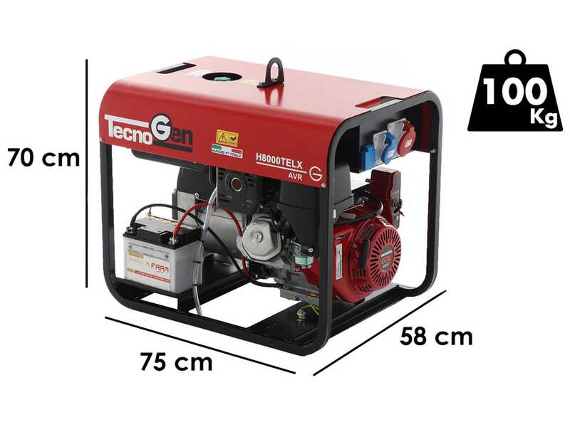 TecnoGen H8000TELX - 6 kW Petrol Power Generator with Electric Start - DC 5.4 kW Three-phase