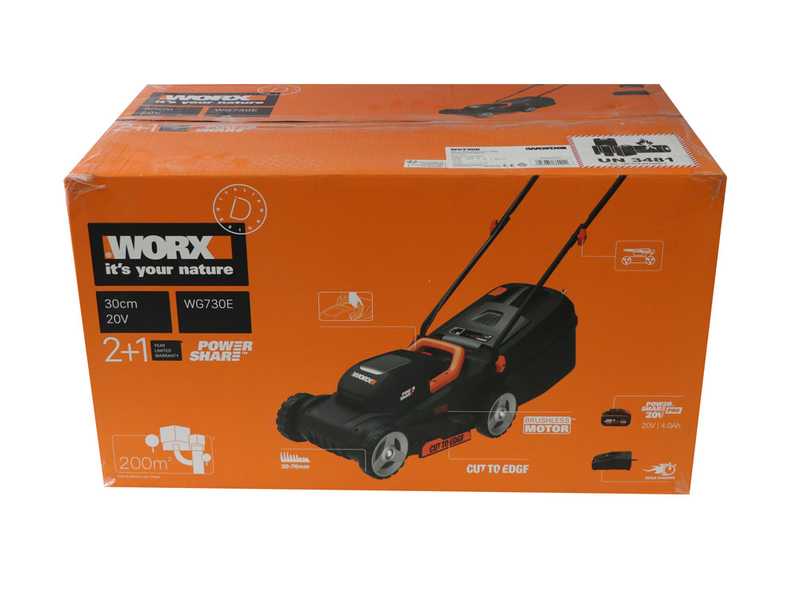 WORX WG730E Battery-powered Lawn Mower - 30 cm Cutting Width - 20 V - 4Ah