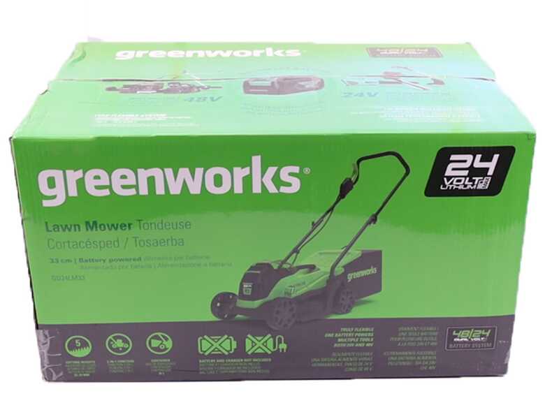 Greenworks GD24LM33 24V Battery-powered Lawn Mower - 33 cm - BATTERY AND BATTERY CHARGER NOT INCLUDED