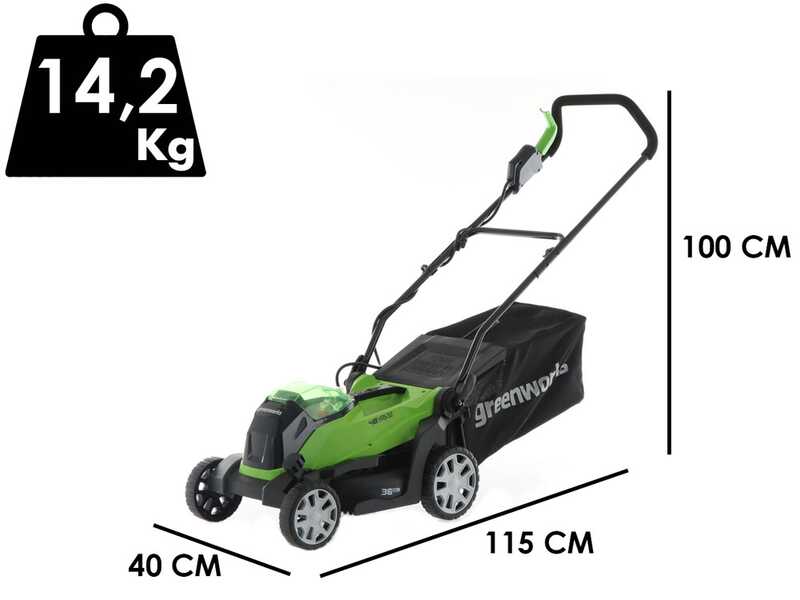 Greenworks G48LM36 48V Battery-powered Lawn Mower - 36 cm Cutting Width - BATTERY AND BATTERY CHARGER NOT INCLUDED