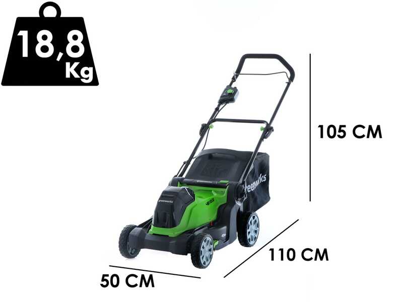 Greenworks G48LM41 48V Battery-powered Electric Lawn Mower - 41 cm - BATTERY AND BATTERY CHARGER NOT INCLUDED