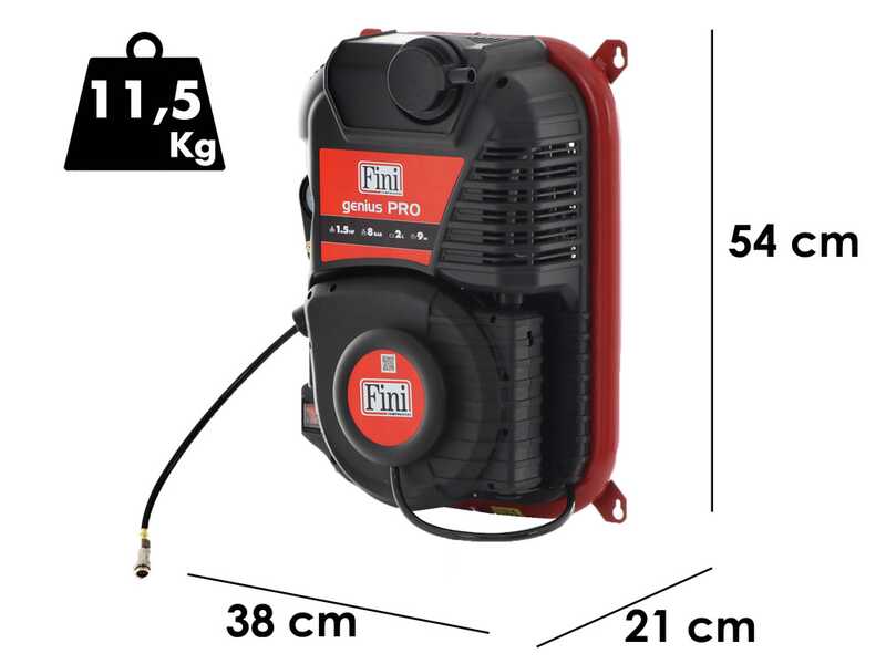 Fini Genius Pro 230/50 - Wall-mounted air compressor with hose reel - 160 l/min