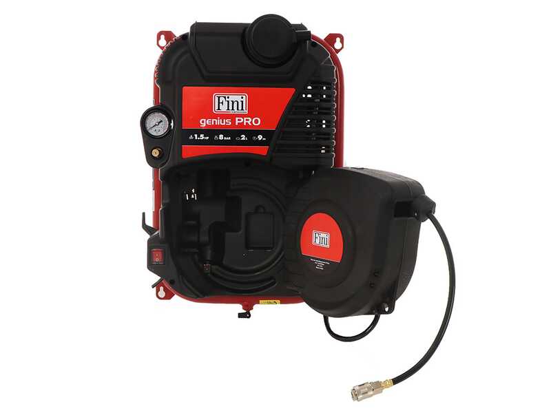 Fini Genius Pro 230/50 - Wall-mounted air compressor with hose reel - 160 l/min