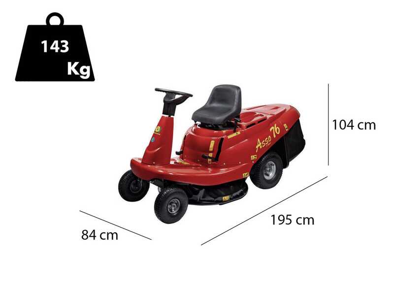 Eurosystems ASSO 76 Mini Rider - Rider Riding-on Mower - Mechanical Gearbox - 76 cm Cutting Width