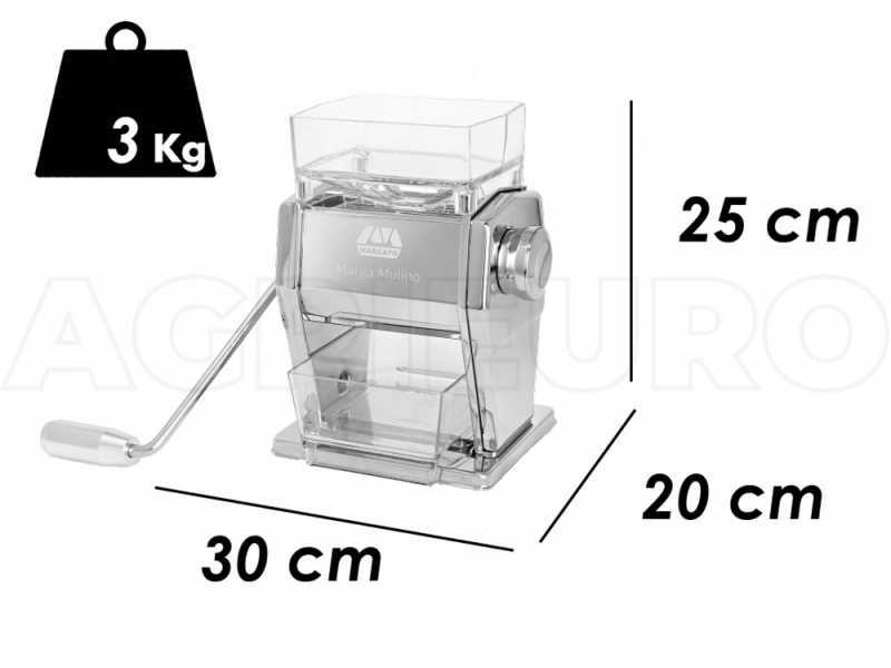 Marcato Marga 180g - Manual Flour and Flaker Mill with Stainless Steel Rollers
