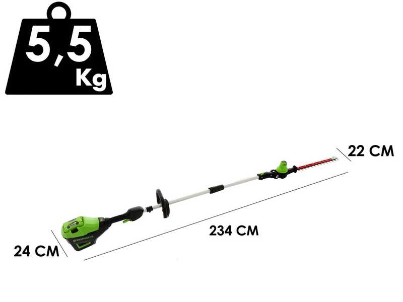 Greenworks G60PHT51 60 V Battery-powered Hedge Trimmer on Extension Pole - 60 V 2Ah Battery