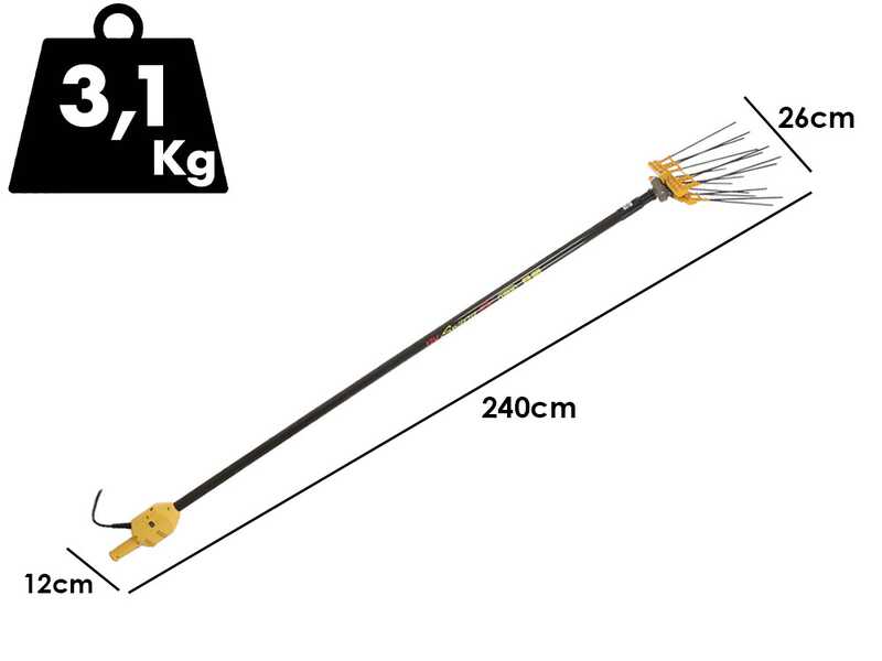 Lisam Swing Electric Battery-powered Olive Harvester - With 8 + 8 carbon prongs - 240 cm - Fixed Pole