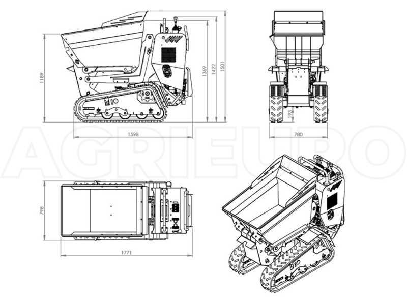 AgriEuro Top-Line RAPTOR 6800 HEDH Tracked Power Barrow - Honda GXe270 - with Loading Bucket