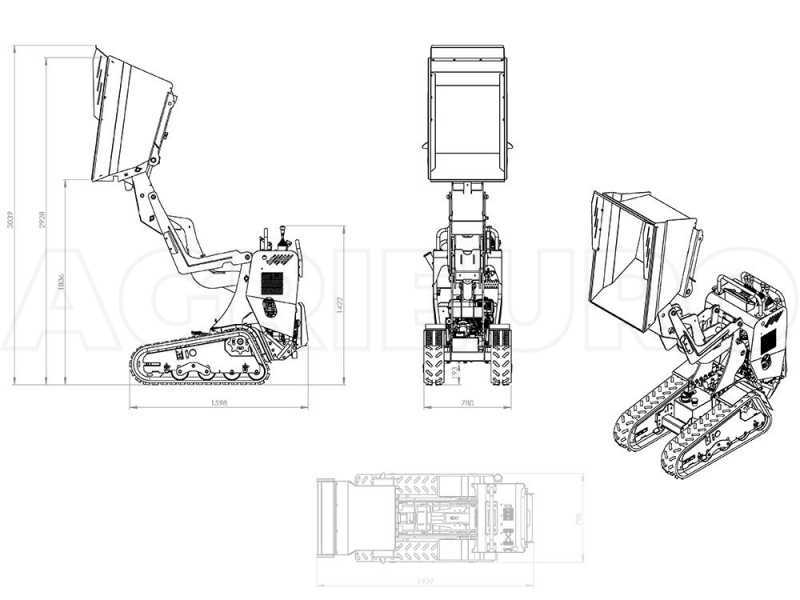 AgriEuro Top-Line RAPTOR 6800 HEDH 4.0 Tracked Power Barrow - Honda GXe270 - with Loading Bucket + Cement Mixer