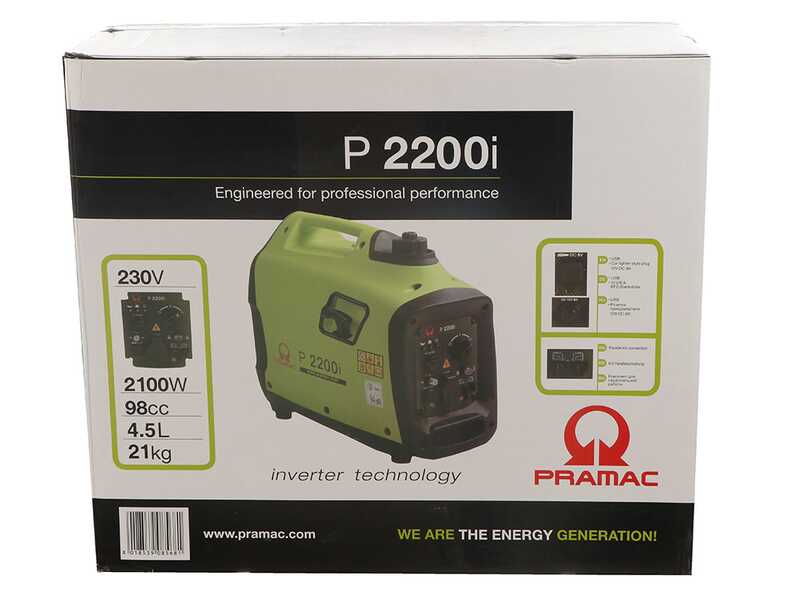 Pramac P2200i - 2.1 kW Silenced Inverter Power Generator - DC 1.9 kW Single-phase