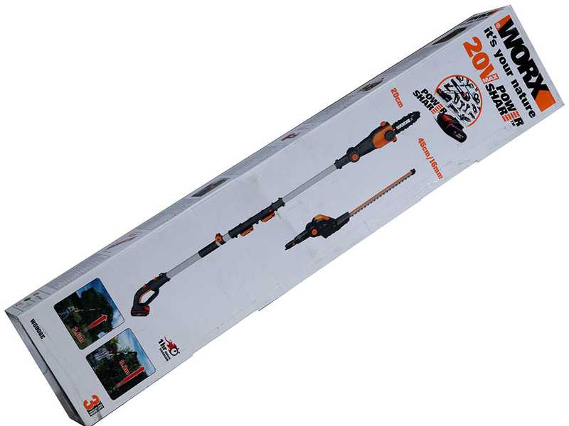 Worx WG908E - Pruner - Multifunctional cordless pole-mounted hedge trimmer - 20V 2Ah battery