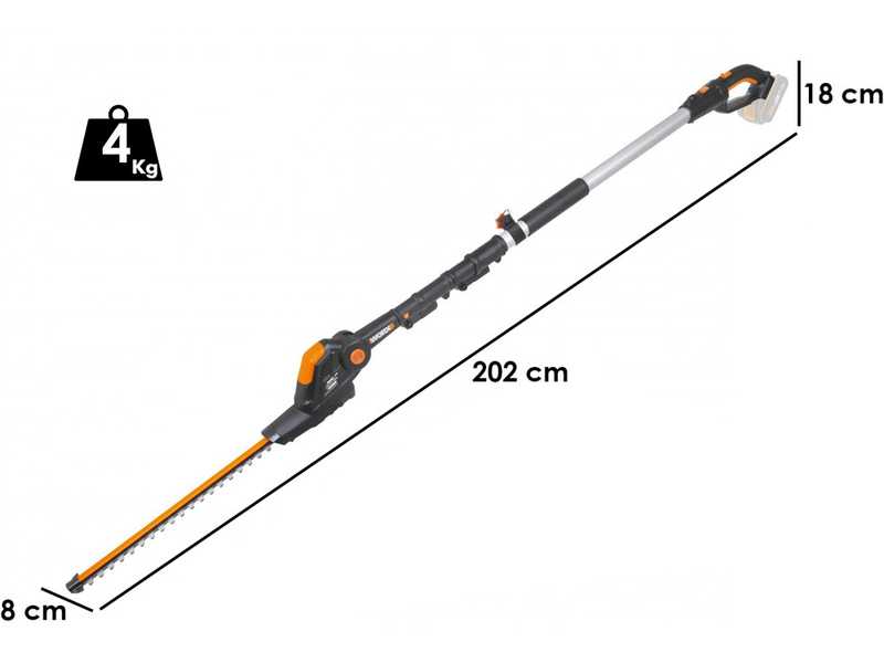 Worx WG908E - Pruner - Multifunctional cordless pole-mounted hedge trimmer - 20V 2Ah battery
