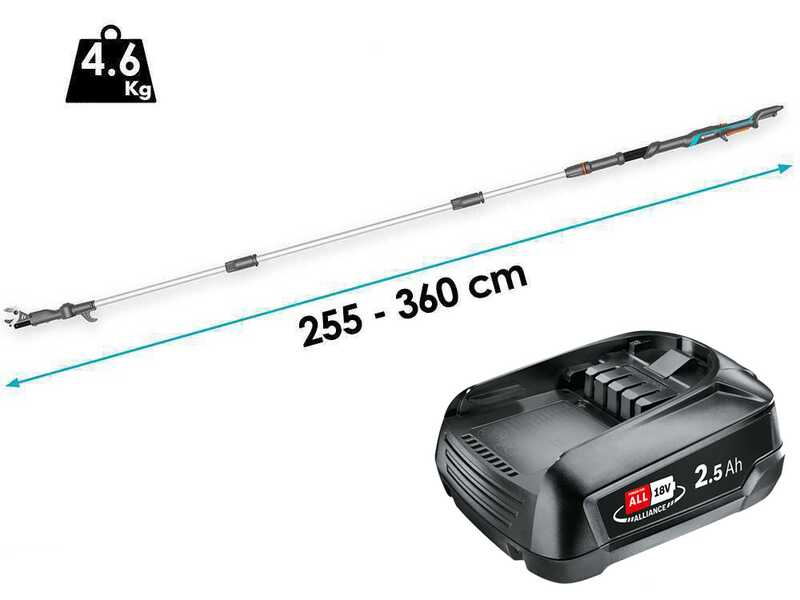 Gardena HighCut 360/18V P4A - Electric Pruning Shear on Pole - 18V 2Ah - 28mm Cutting diameter