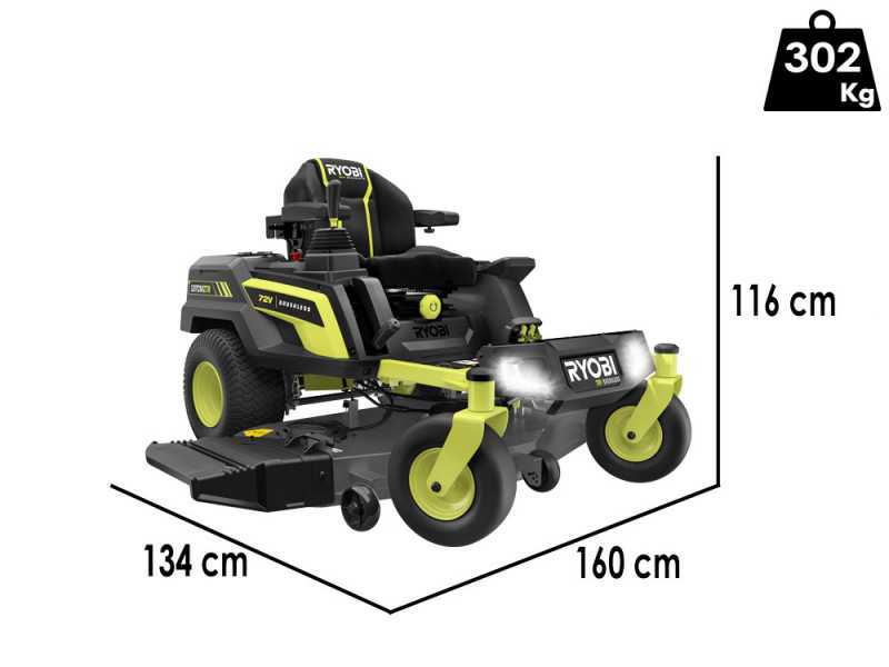 Ryobi ZTRX137 - Battery-Powered Zero Turn Riding-On Mower - 72V/20Ah - 107cm cutting - 2in1
