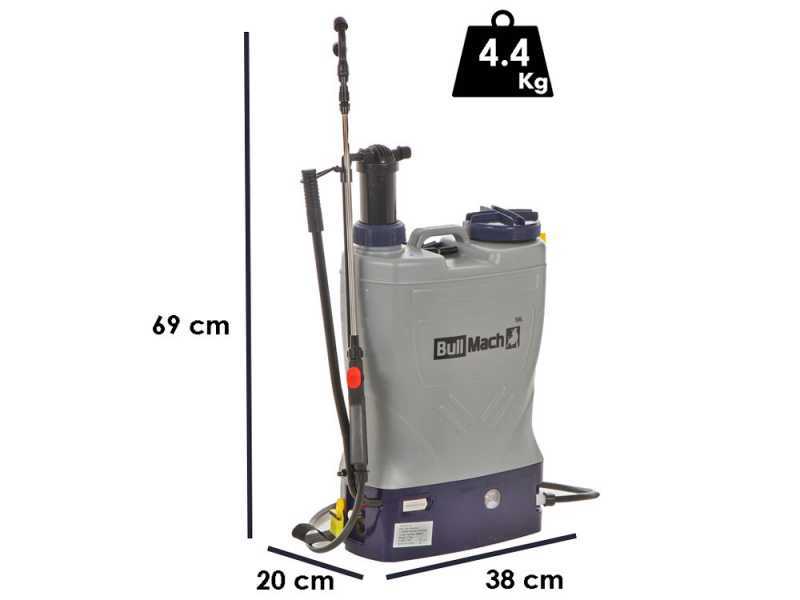 BullMach Pandora 16EM LI - Electric Battery-Powered and Manual Backpack Sprayer Pump - 12V - 8Ah