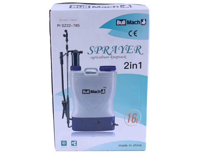 BullMach Pandora 16EM LI - Electric Battery-Powered and Manual Backpack Sprayer Pump - 12V - 8Ah