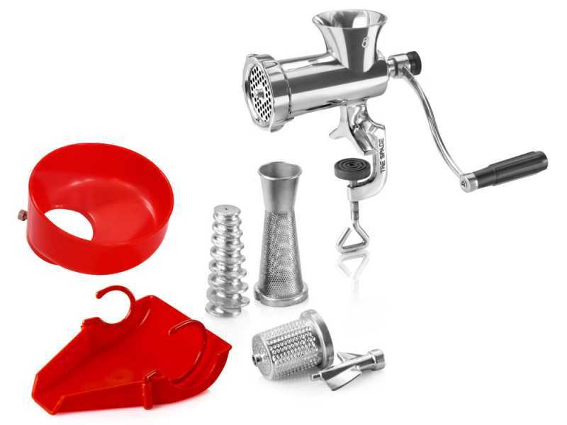 Tre Spade TC-8/3 USI INOX - Manual Meat Mincer - N.8 + Accessory Kit