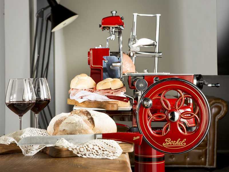 BERKEL B3 Flywheel Meat Slicer With Pedestal With 300 mm Chrome Plated Steel Blade Red