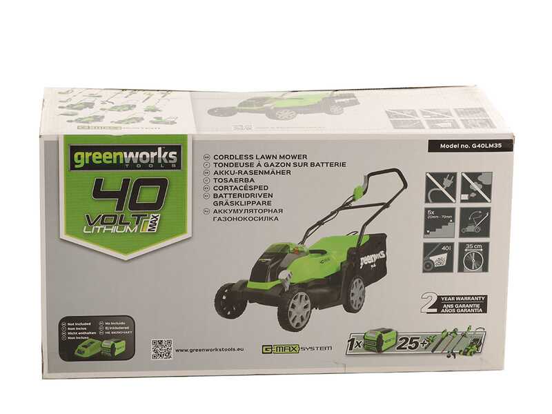 Greenworks G40LM35K2 - Battery-powered Lawn Mower - 40V/2Ah - 35 cm cut