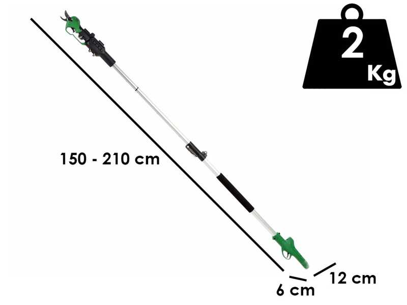 GreenBay TopCut 28 - Electric pruning shear on pole - 2x 16.8V 2Ah - 150/210 cm - 28mm Cutting diameter