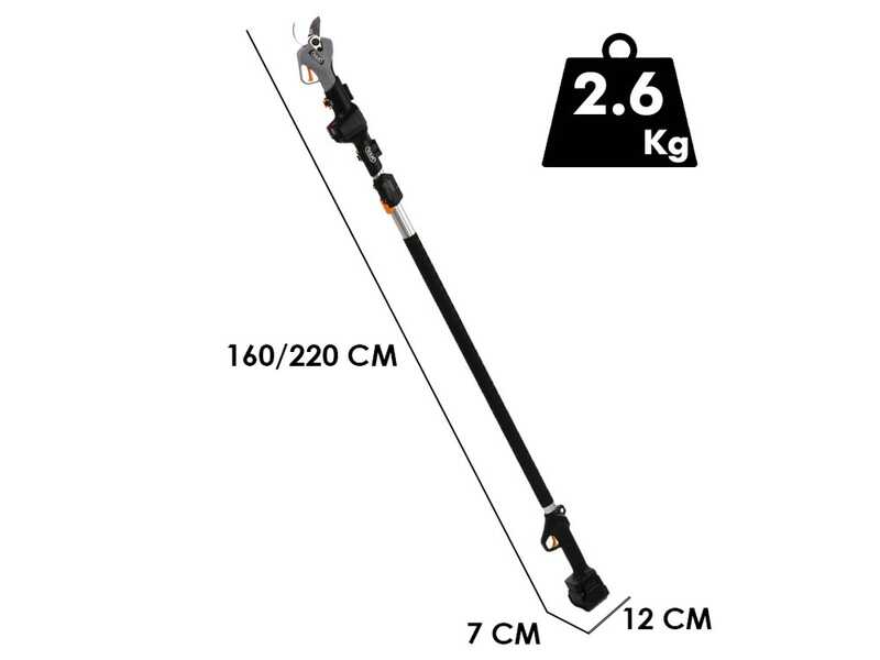 Volpi KV390 - Electric pruning shear - 2x 21.6V 2.5Ah + Extension pole - 40mm Cutting diameter