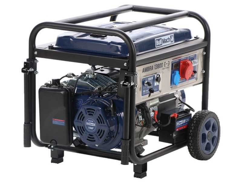 BullMach AMBRA 13800 E-3 - Petrol-powered Wheeled Generator with 10 kW AVR - DC 9 kW Three-phase