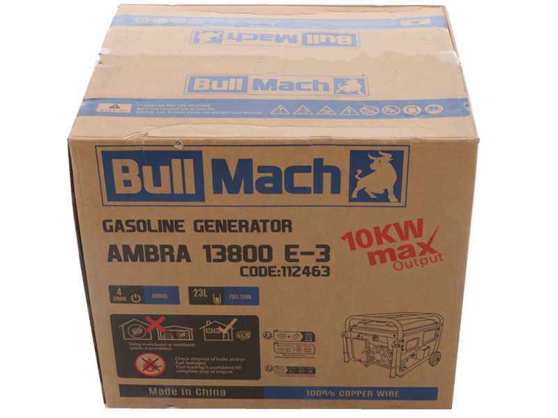 BullMach AMBRA 13800 E-3 - Petrol-powered Wheeled Generator with 10 kW AVR - DC 9 kW Three-phase