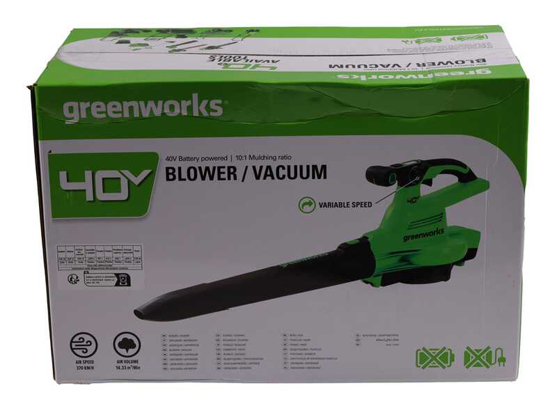 Greenworks GD40BVII - Blower - Cordless Vacuum Cleaner - BATTERY AND BATTERY CHARGER NOT INCLUDED