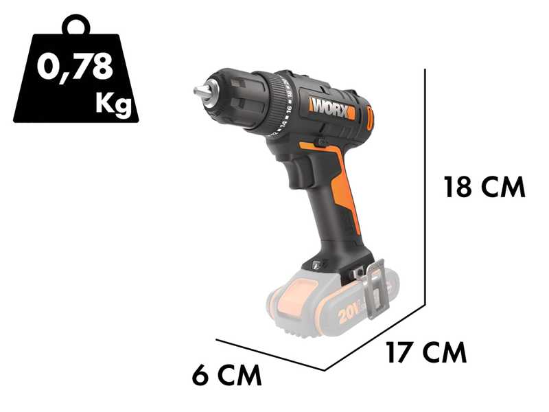 Worx WX100.9 - Battery-powered Drill Screwdriver 20V - WITHOUT BATTERY AND BATTERY CHARGER