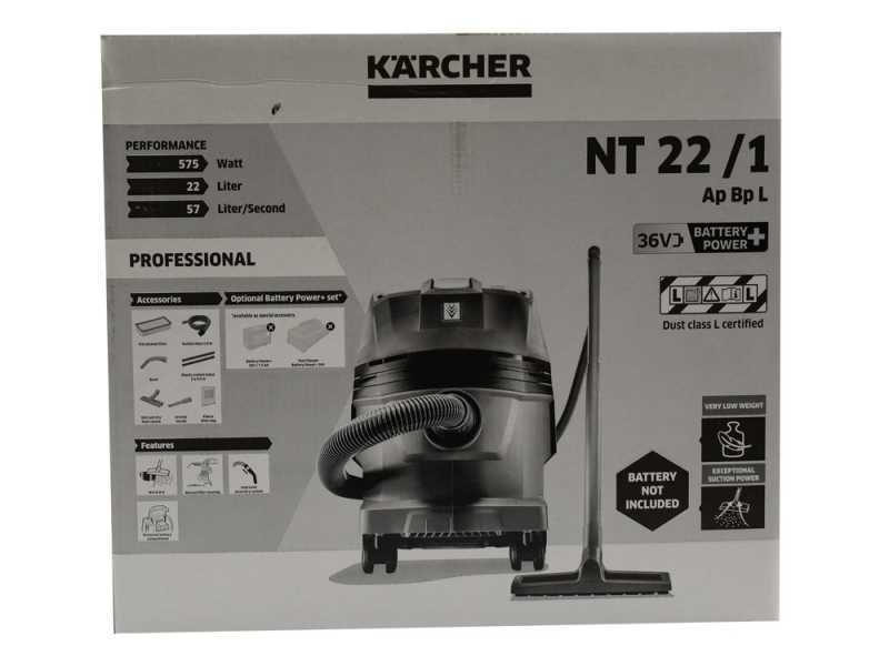 Karcher NT 22/1 Ap Bp L - Vaccum Cleaner - 22 l Drum - 36 V - WITHOUT BATTERY AND BATTERY CHARGER