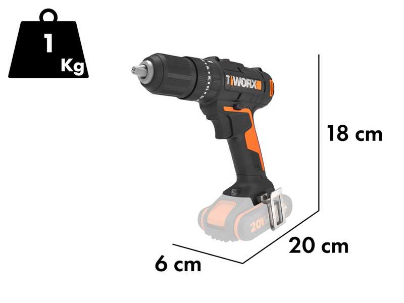Worx WX370.9 - Battery-powered Hammer Drill Screwdriver - WITHOUT BATTERY AND BATTERY CHARGER