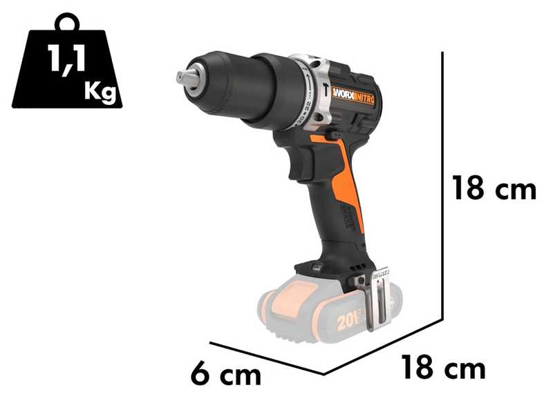 Worx Nitro WX352.9 - 20V Battery-powered Hammer Drill Screwdriver - WITHOUT BATTERY AND BATTERY CHARGER