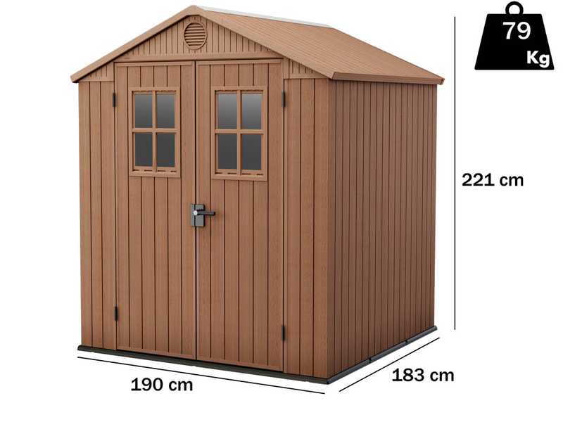 Keter Darwin Brown - Garden shed - With Front Windows - 190x183x221 cm