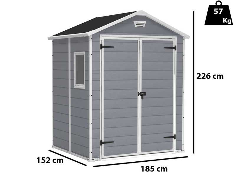 Keter Manor Gray - Garden shed - With side window - 185x152x226 cm