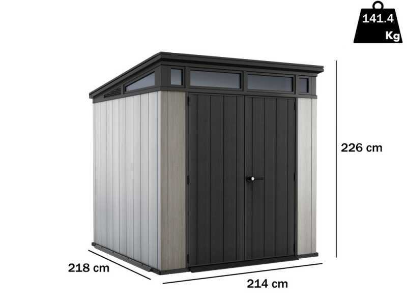 Keter Artisan Grey - Garden Shed - With Double-leaf Door - 214x218x226 cm