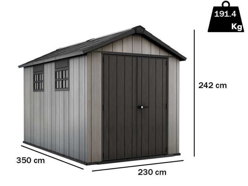 Keter Oakland 7511 - Garden Shed - With Doublle-leaf Door and Windows - 230x350x242 cm