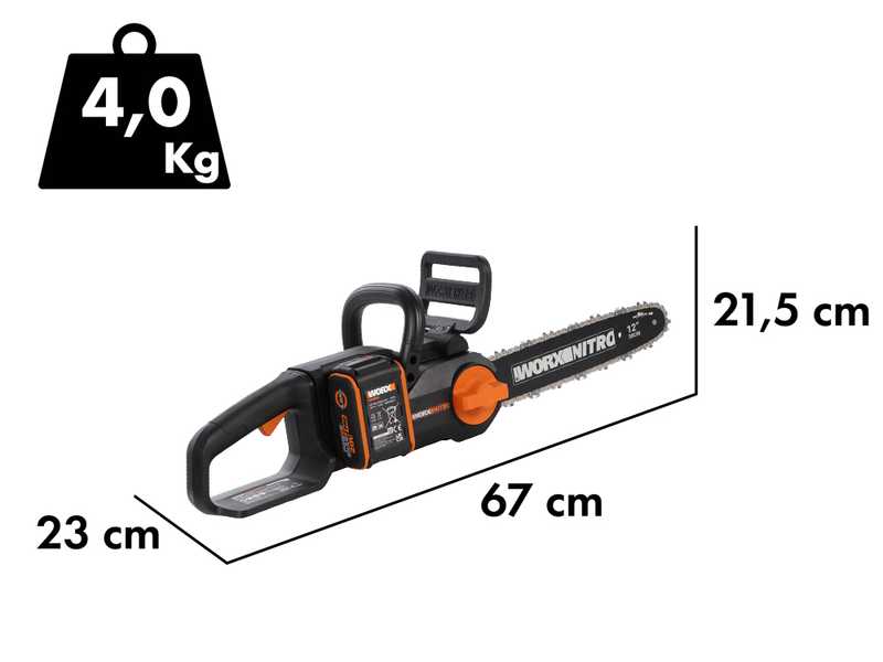 Worx Nitro WG350E - 20V/4Ah Battery-powered Electric Chainsaw - 30 cm Blade