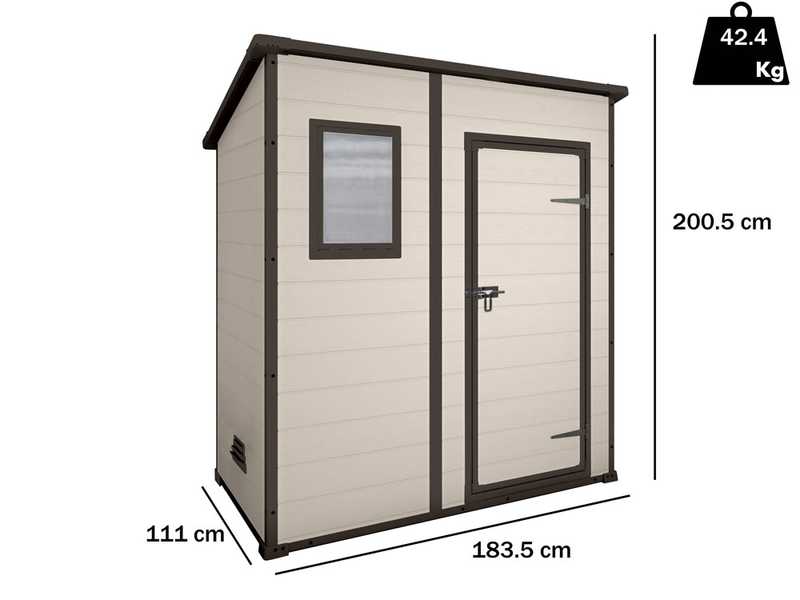 Keter Manor Pent Beige - Garden Shed - With Front Window - 183.5x111x200.5 cm