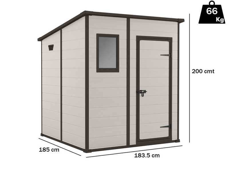 Keter Manor Pent  - Garden Shed - With Front Window - 183.5x185x200 cm
