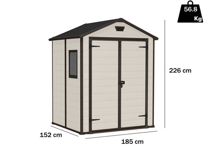 Keter Manor Beige - Garden Shed - With Side Window - 185x152x226 cm