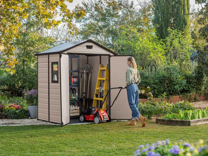 Keter Manor Beige - Garden Shed - With Side Window - 185x152x226 cm