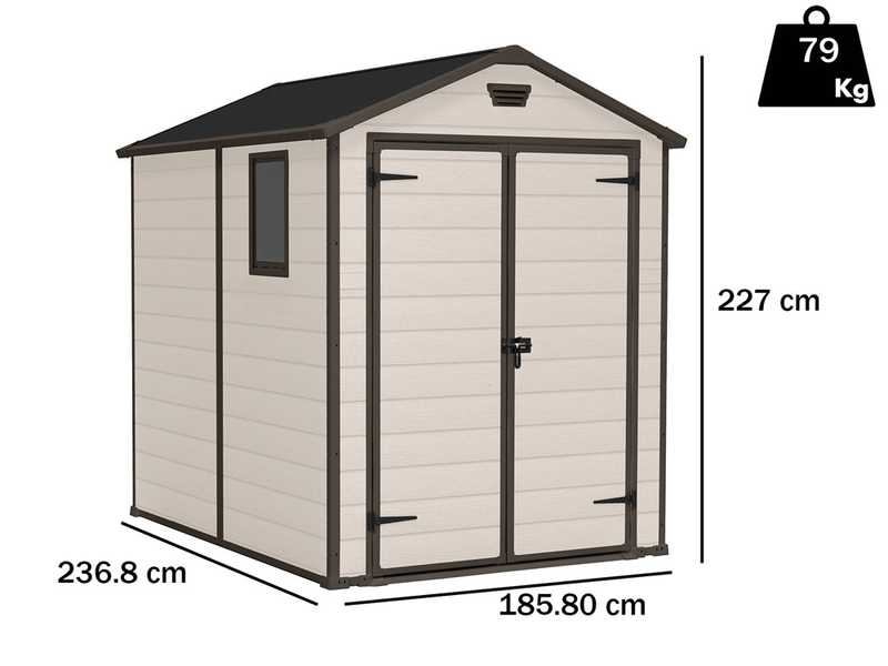 Keter Manor Beige - Garden Shed - With Side Window - 185.8x236.8x227 cm